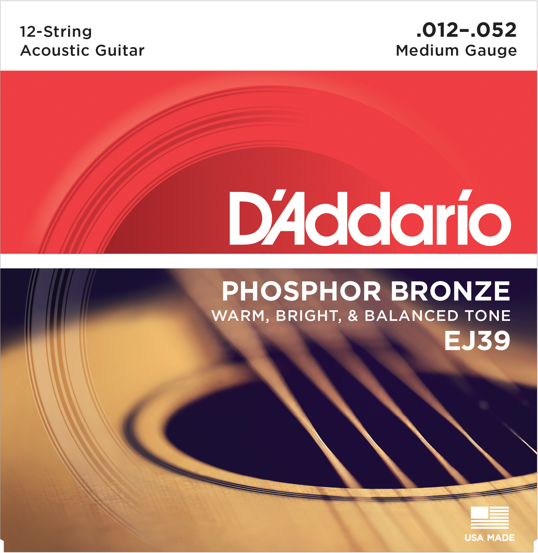 An image of DAddario EJ39 12-String Bronze Acoustic Guitar Strings, Medium, 12-52 | PMT Onli...