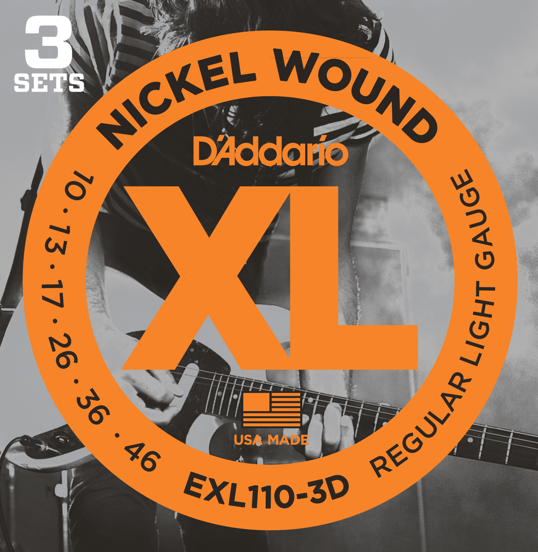 An image of DAddario EXL110-3D Electric Guitar Strings Regular Light 10-46 3 Sets - Gift for...