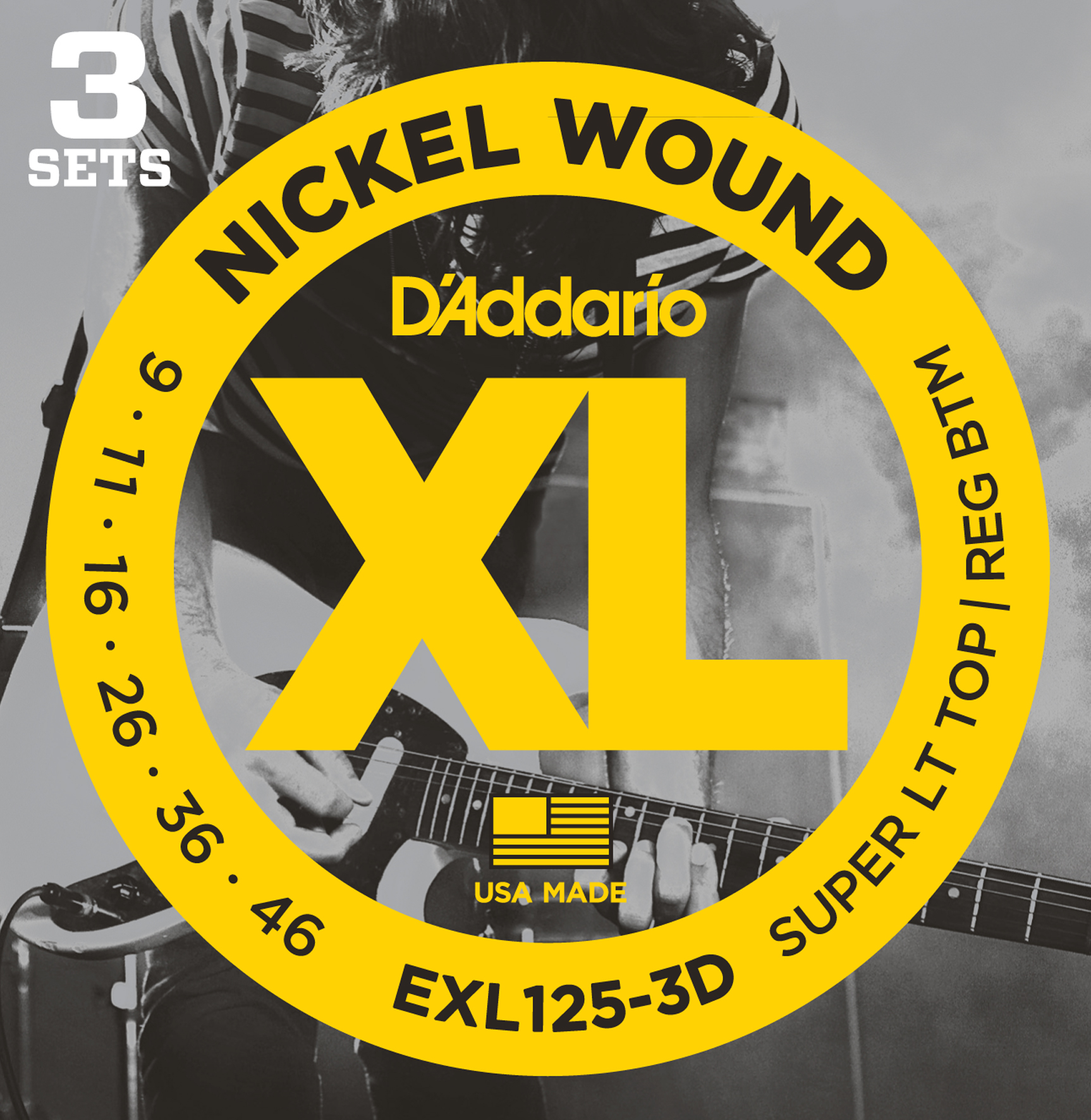 An image of DAddario EXL125-3D Strings, Light Top/Regular Bottom, 9-42, 3 Sets | PMT Online