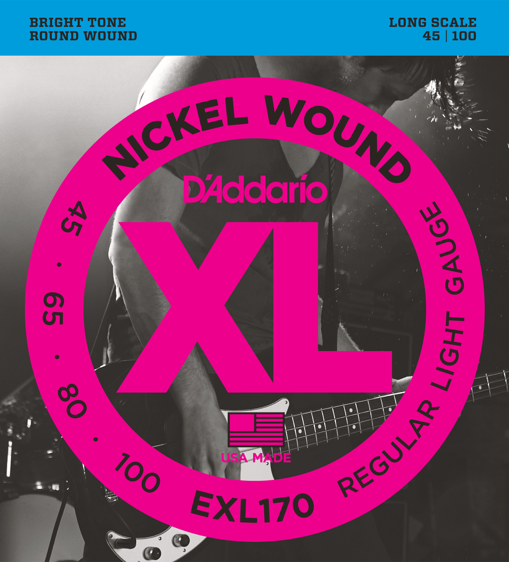 An image of DAddario EXL170 Nickel Bass Guitar Strings Light 45-100 Long Scale | PMT Online