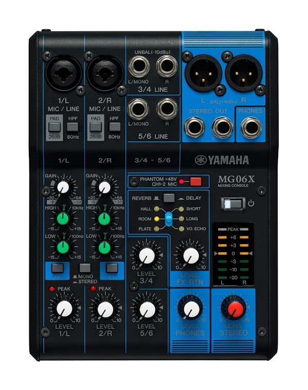 An image of Yamaha MG06X 6 Channel Mixing Desk with Effects | PMT Online