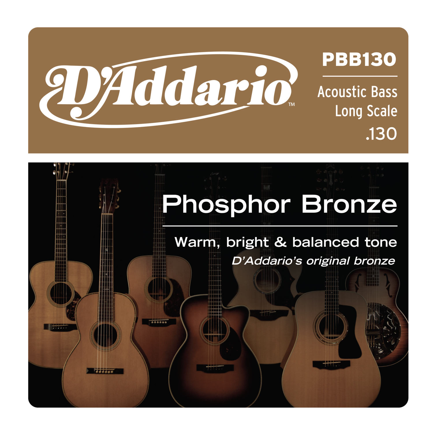 An image of DAddario PBB130 Phosphor Bronze Acoustic Bass Single Strings Long Scale 130 | PM...