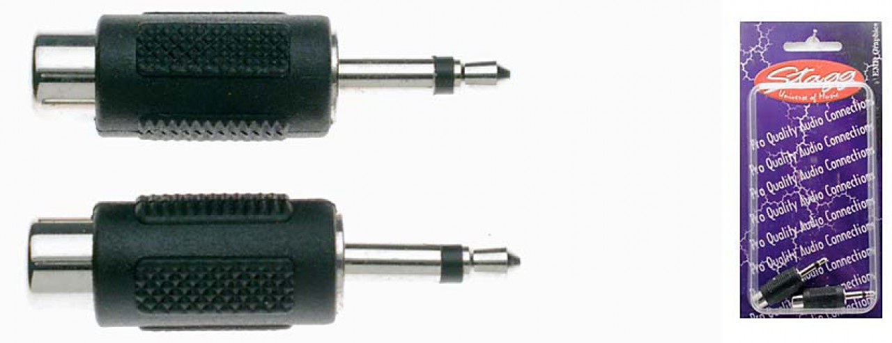 An image of Stagg AC-CFJMH 2 x male mini phone-plug/female RCA Adaptor. | PMT Online