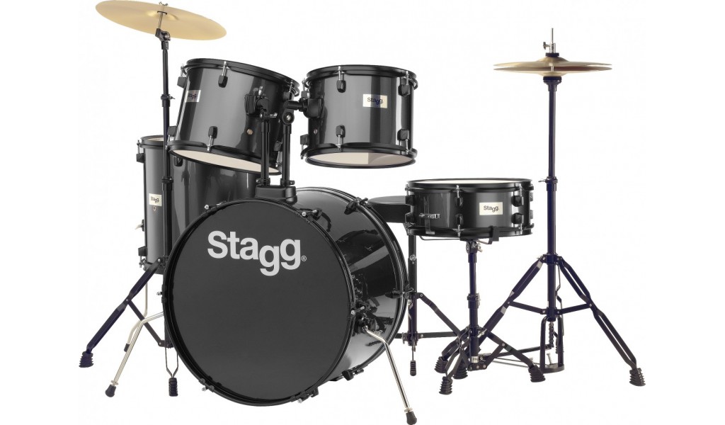 An image of Stagg 5-Piece Complete 22â€ Rock Drum Kit in Black | PMT Online